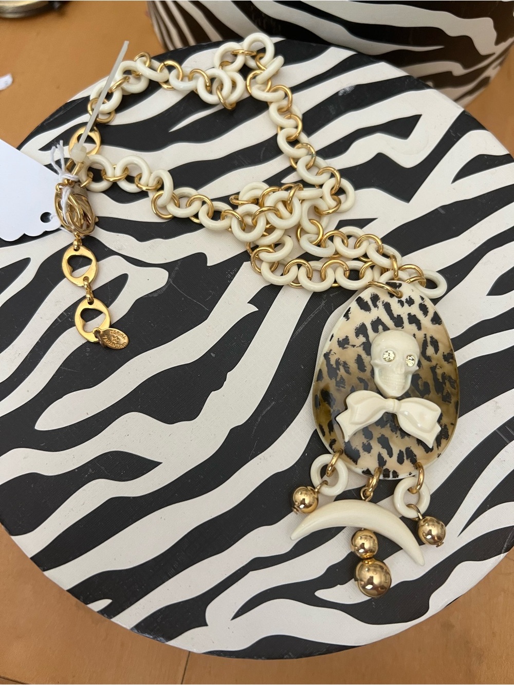 Tarina Tarantino skull Statement Necklace with Leopard Pendant